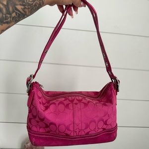 COACH i signature canvas handbag w suede